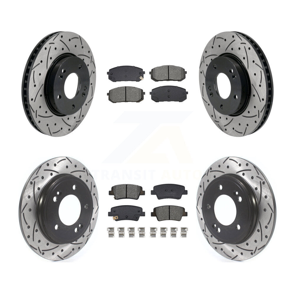 Front Rear Coated Drilled Slot Disc Brake Rotor Semi-Metallic Pad Kit For Hyundai Elantra KDS-100995