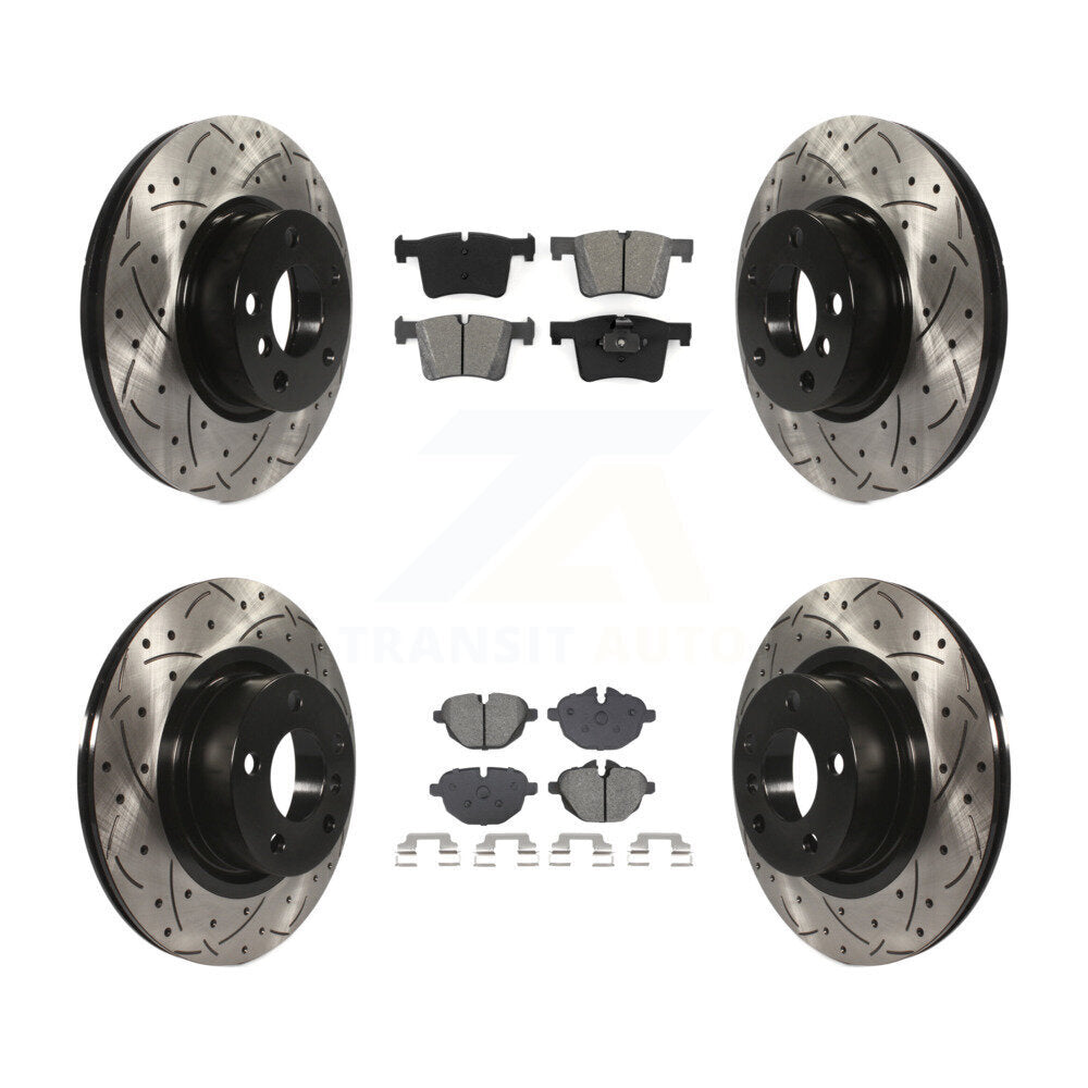 Front Rear Coated Drilled Slotted Disc Brake Rotors & Semi-Metallic Pad Kit For BMW X3 X4 KDS-100997