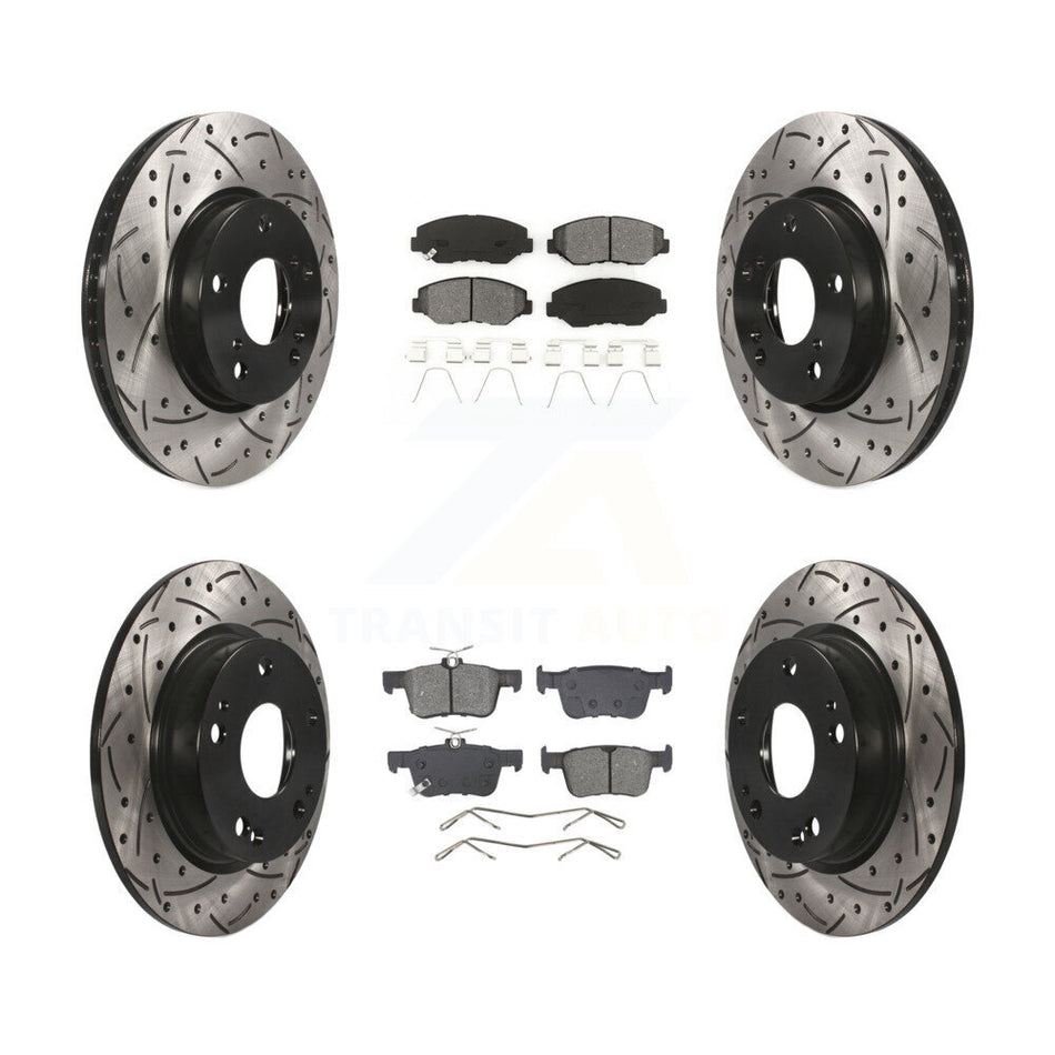 Front Rear Coated Drilled Slotted Disc Brake Rotors Semi-Metallic Pad Kit For Honda Civic KDS-100998