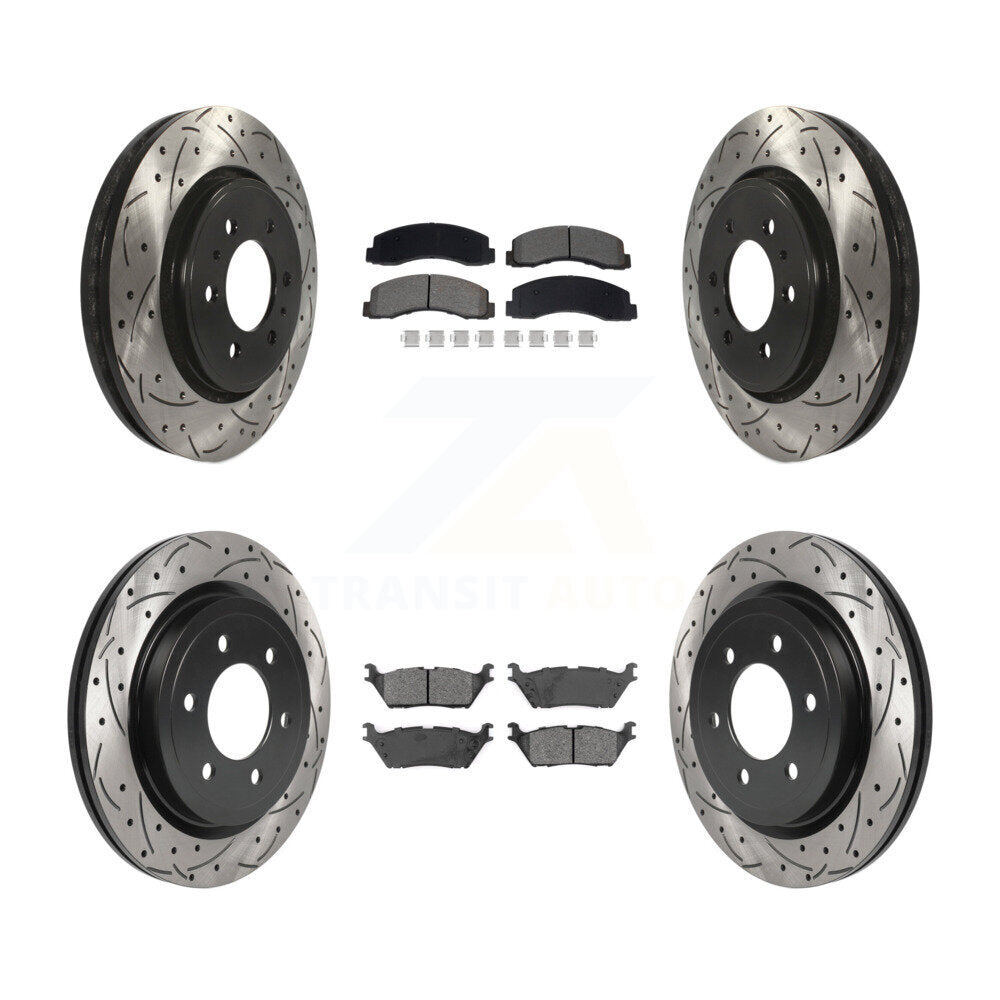 Front Rear Drill Slot Brake Rotor Semi-Metallic Pad Kit For Ford F-150 Expedition Lincoln KDS-100999