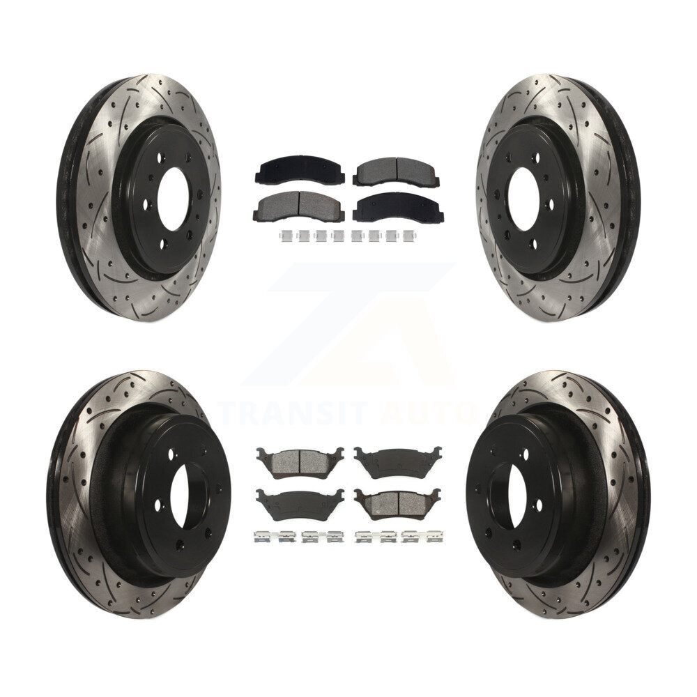 Front Rear Coated Drilled Slotted Disc Brake Rotor & Semi-Metallic Pad Kit For Ford F-150 KDS-101000