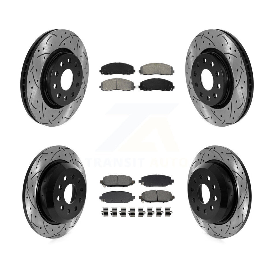 Front Rear Drilled Slot Brake Rotor Semi-Metallic Pad Kit For 18-20 Jeep Wrangler Rubicon KDS-101004