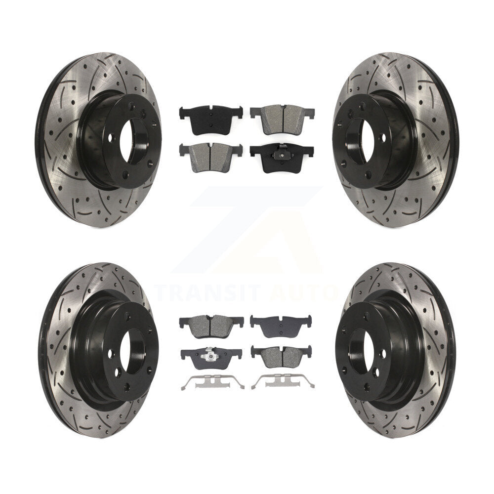 Front Rear Coated Drilled Slot Disc Brake Rotor & Semi-Metallic Pad Kit For BMW 320i 328d KDS-101007