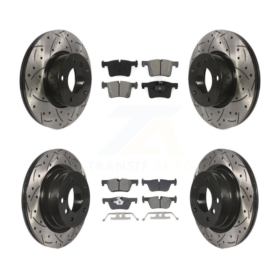 Front Rear Coated Drilled Slot Disc Brake Rotor & Semi-Metallic Pad Kit For BMW 320i 328d KDS-101007