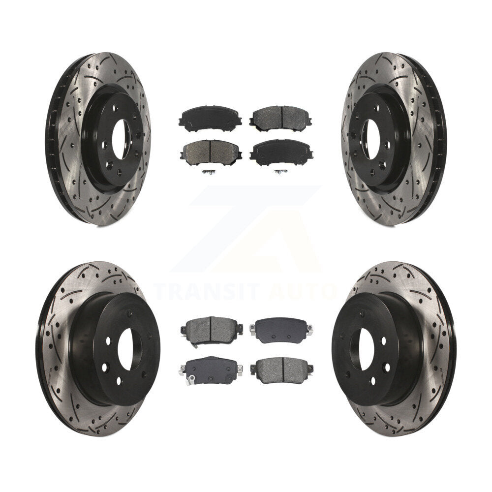 Front Rear Drilled Slot Brake Rotor & Semi-Metallic Pad Kit For 2019 Nissan Rogue Sport S KDS-101010