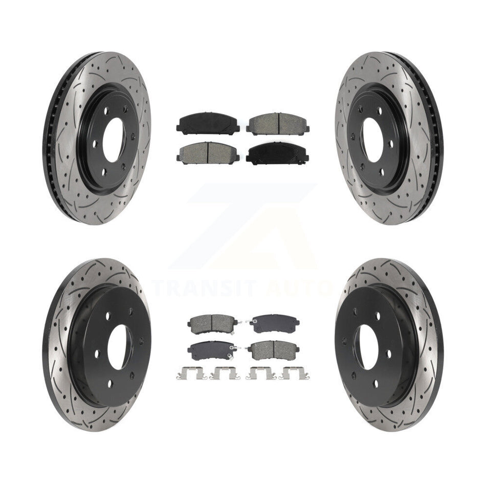 Front Rear Coated Drilled Slot Disc Brake Rotor & Semi-Metallic Pad Kit For Nissan Armada KDS-101012