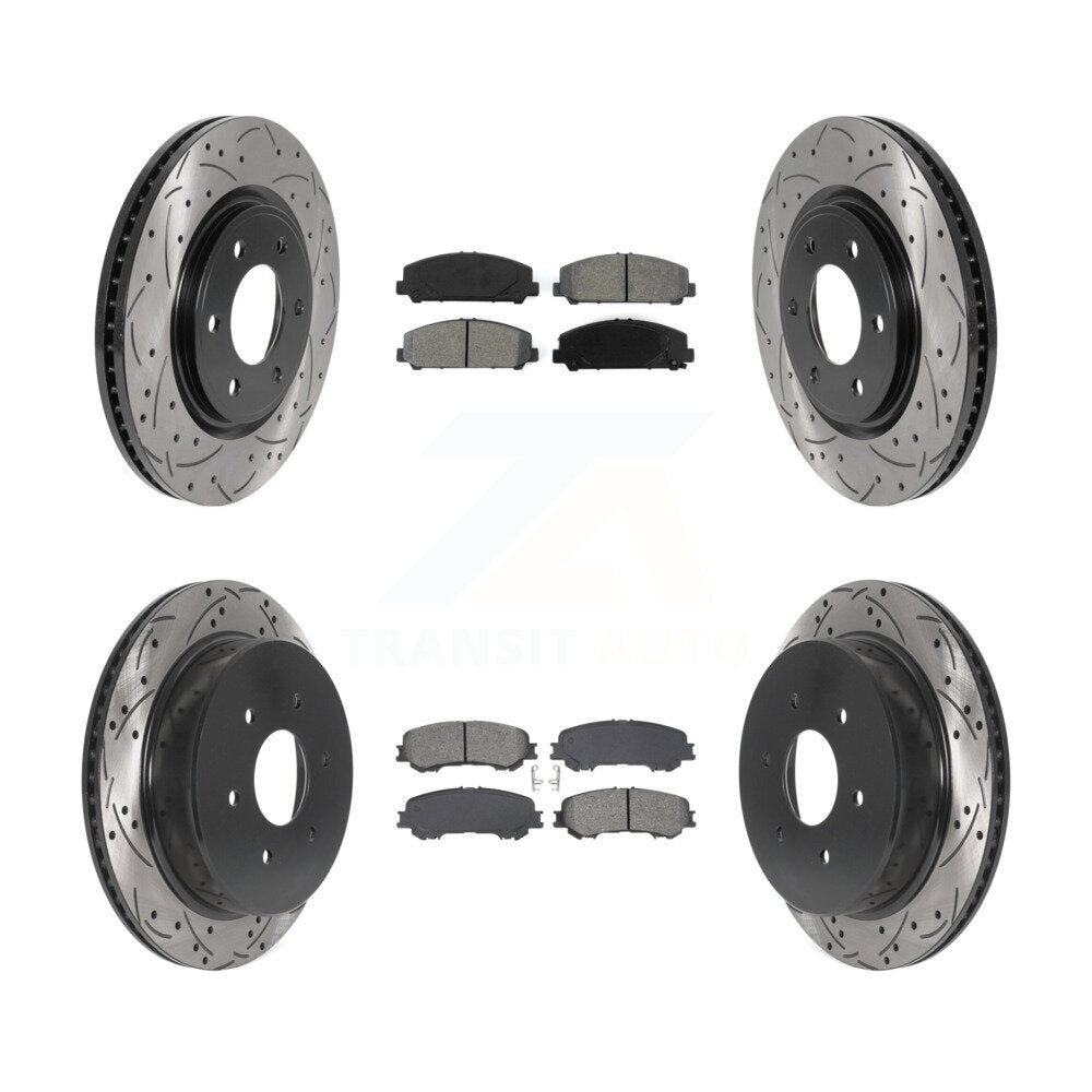 Front Rear Drilled Slot Disc Brake Rotor Semi-Metallic Pad Kit For 2017-2023 Nissan TITAN KDS-101013