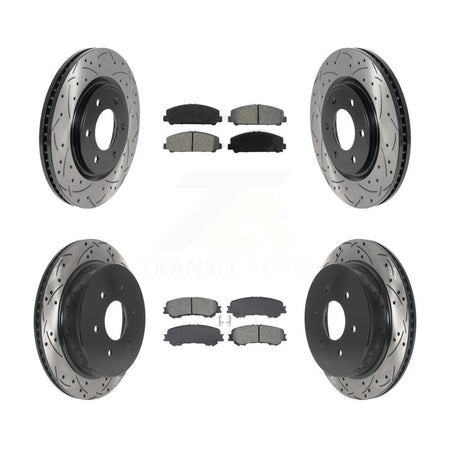 Front Rear Drilled Slot Disc Brake Rotor Semi-Metallic Pad Kit For 2017-2023 Nissan TITAN KDS-101013