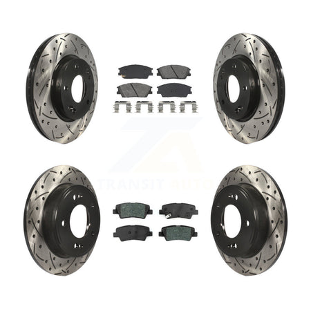 Front Rear Drilled Slot Disc Brake Rotor Semi-Metallic Pad Kit For Hyundai Venue Kia Soul KDS-101014