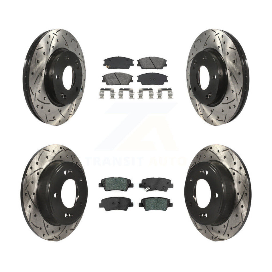 Front Rear Drilled Slot Disc Brake Rotor Semi-Metallic Pad Kit For Hyundai Venue Kia Soul KDS-101014