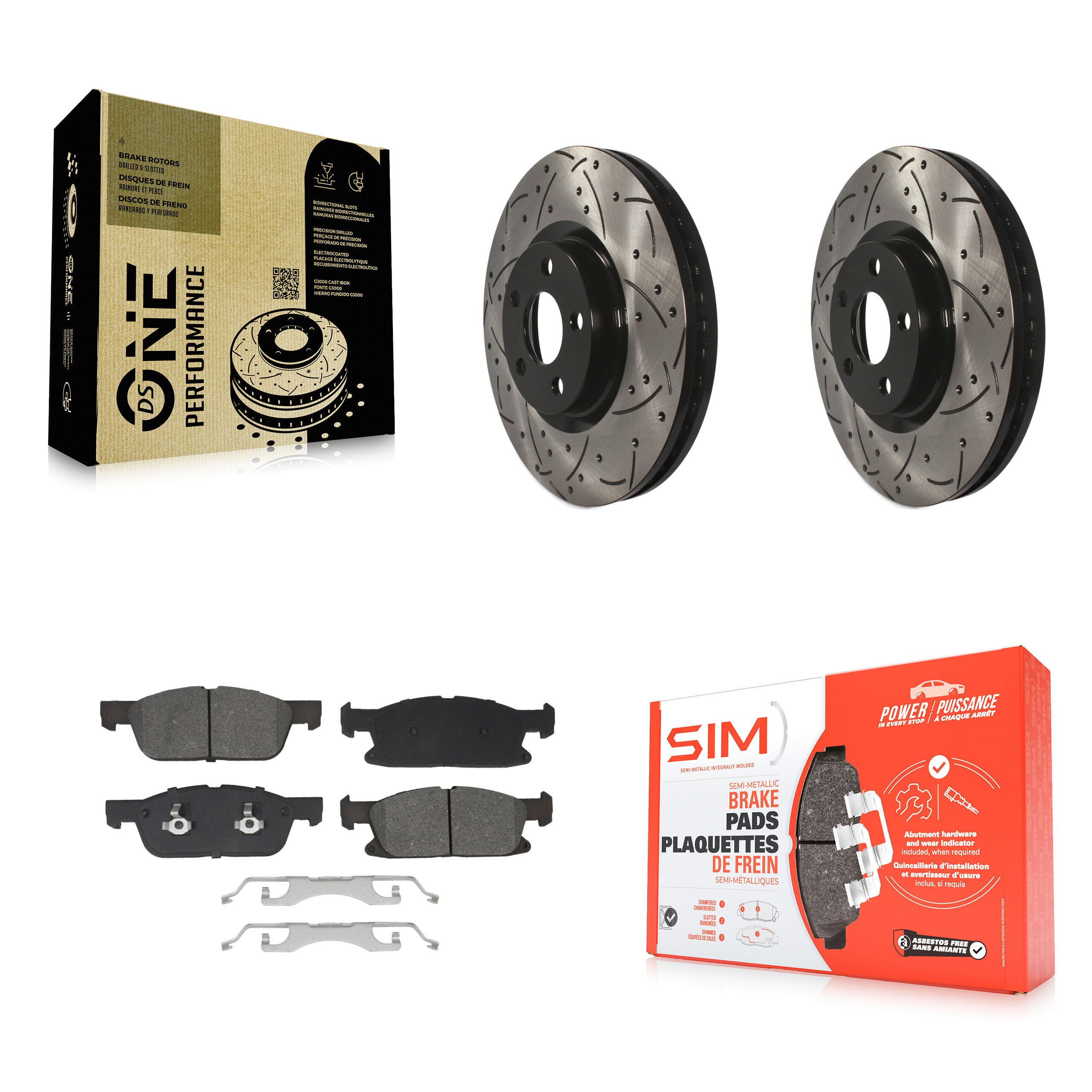 Front Coated Drilled Slot Disc Brake Rotors Semi-Metallic Pad Kit For Lincoln Continental KDS-101017