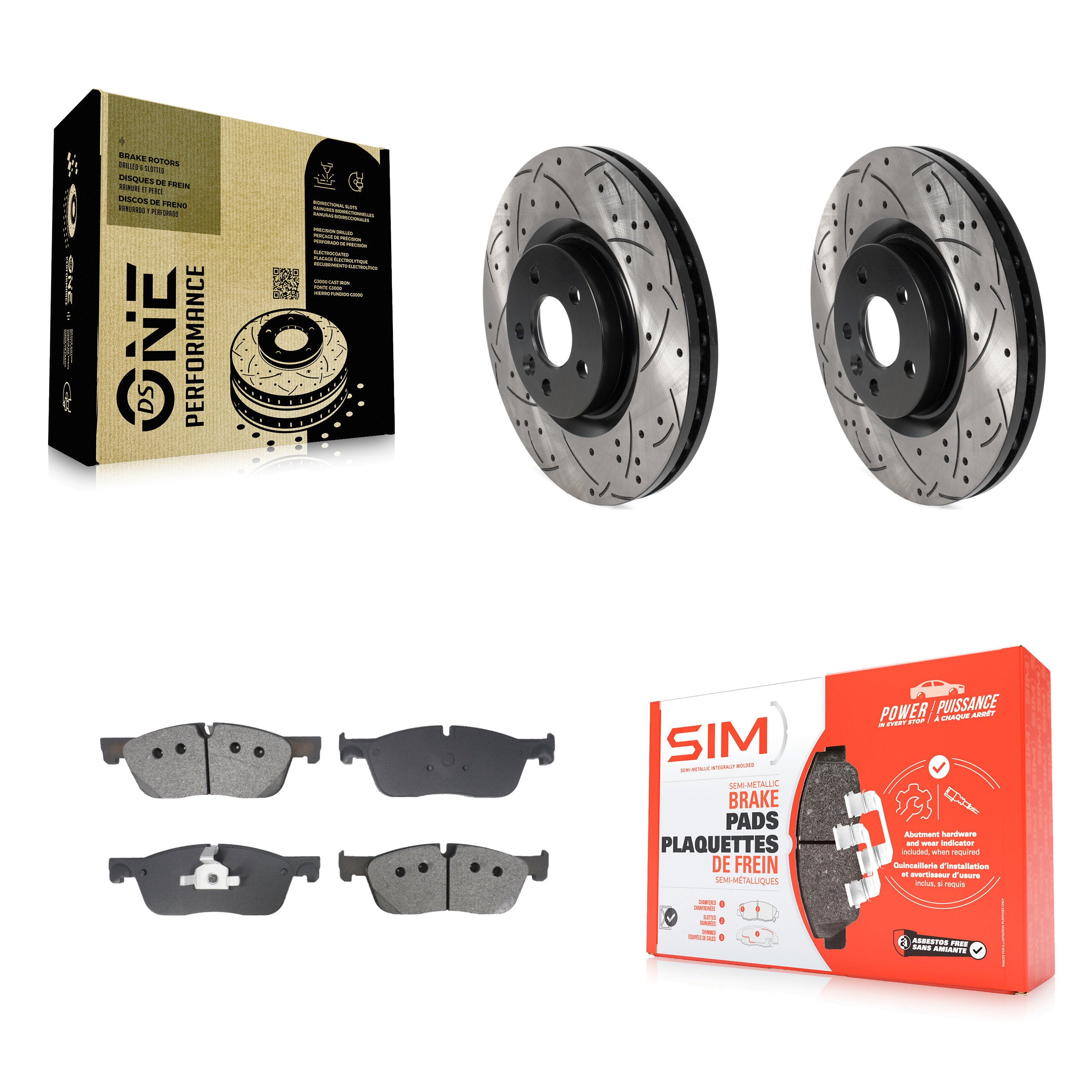 Front Drilled Slot Brake Rotor Semi-Metallic Pad Kit For Land Rover Discovery Sport Range KDS-101019
