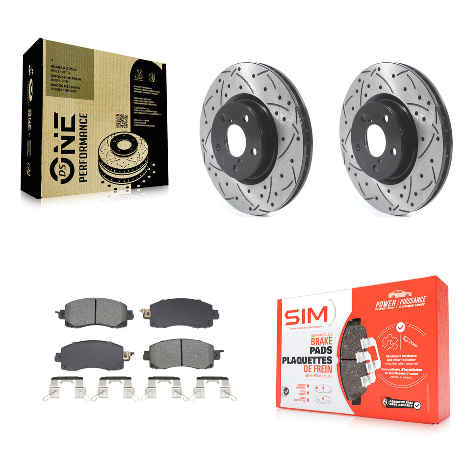 Front Coated Drilled Slotted Disc Brake Rotors & Semi-Metallic Pad Kit For Subaru Impreza KDS-101022