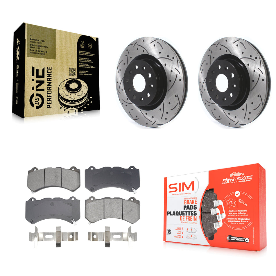 Front Coated Drilled Slotted Disc Brake Rotors And Semi-Metallic Pad Kit For Cadillac CTS KDS-101026