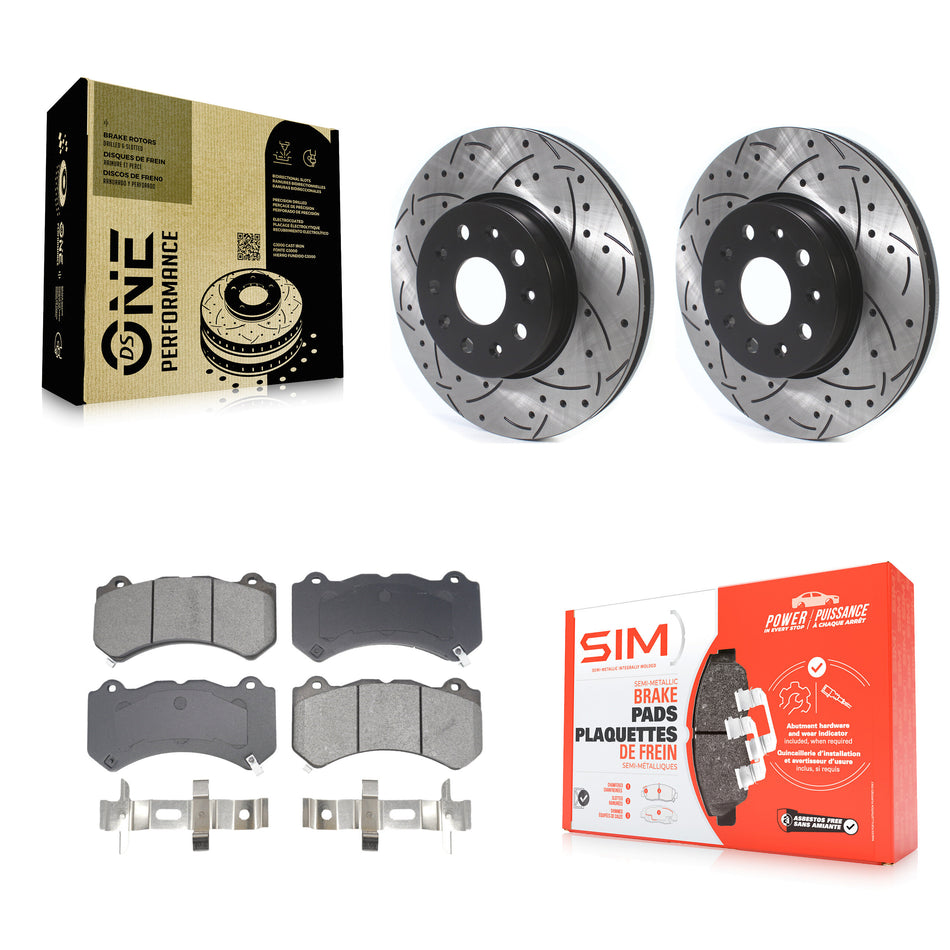 Front Coated Drill Slot Disc Brake Rotor Semi-Metallic Pad Kit For Chevrolet Camaro LT LS KDS-101028