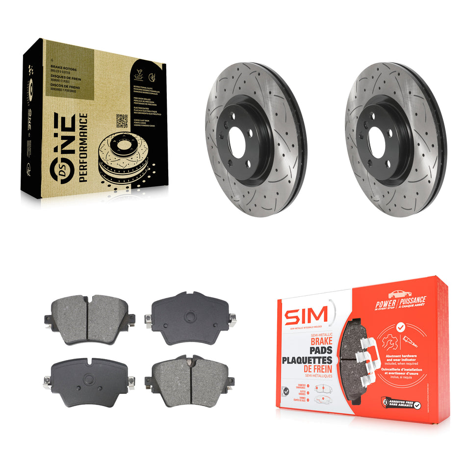 Front Drilled Slot Brake Rotor Semi-Metallic Pad Kit For BMW X1 Mini Cooper Countryman X2 KDS-101029