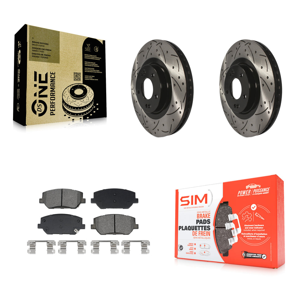 Front Drilled Slot Disc Brake Rotors Semi-Metallic Pad Kit For 2019-2020 Hyundai Santa Fe KDS-101034