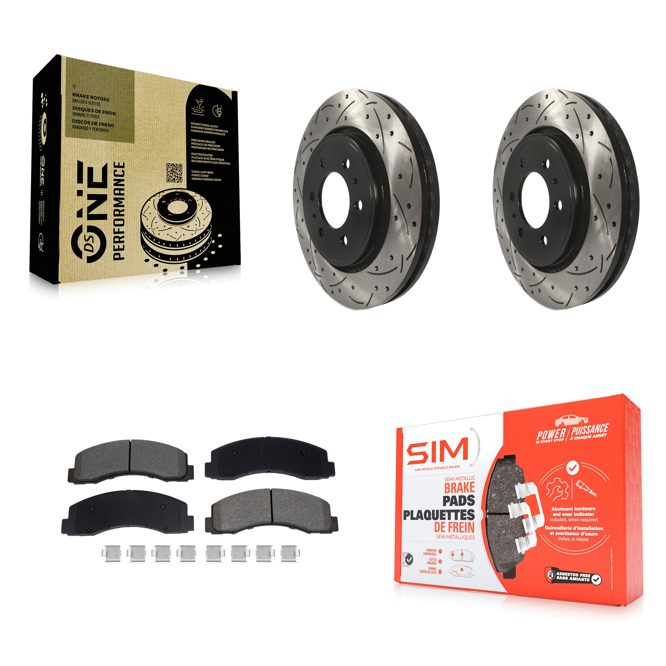 Front Drill Slot Disc Brake Rotor Semi-Metallic Pad Kit For Ford F-150 Expedition Lincoln KDS-101035