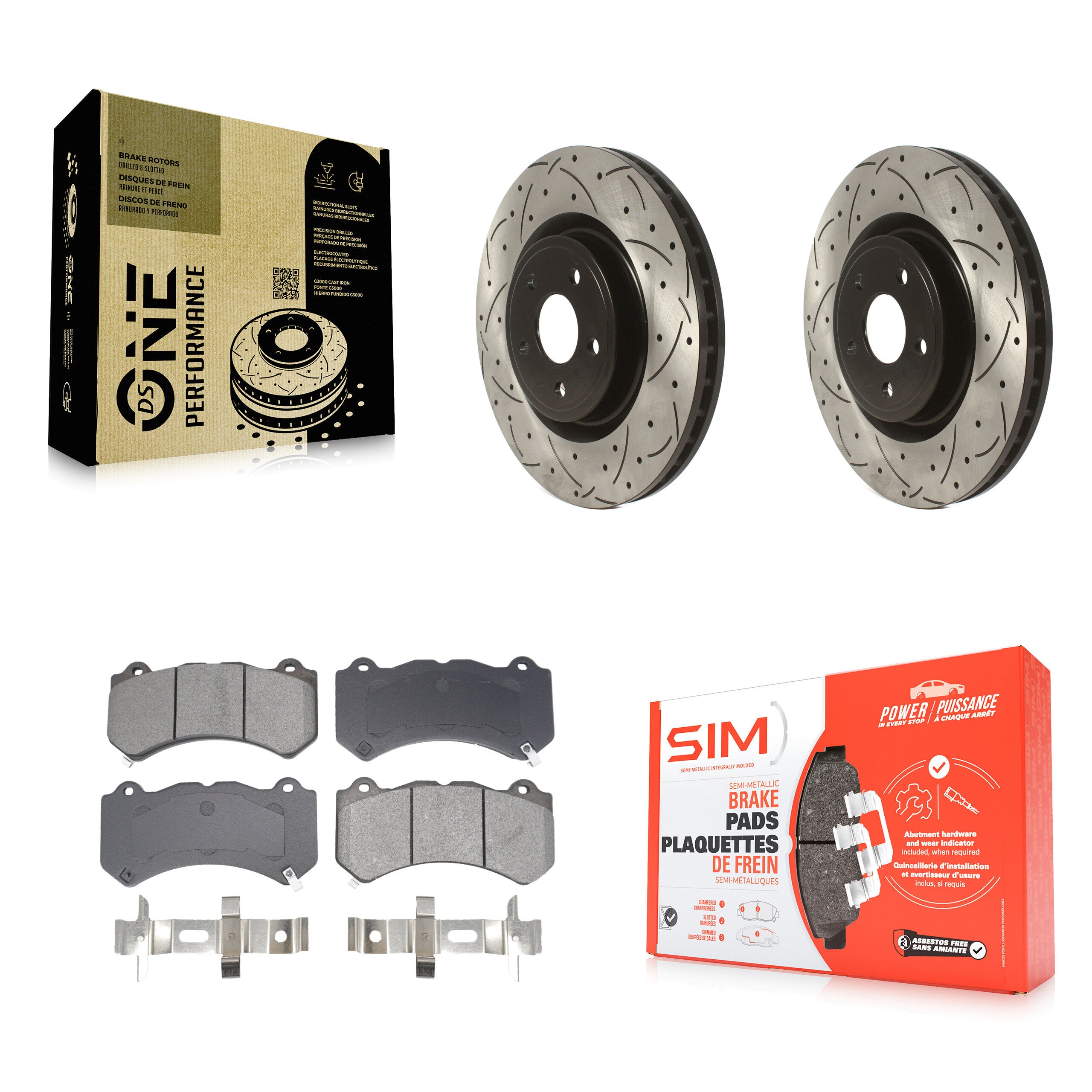 Front Drill Slot Brake Rotors Semi-Metallic Pad Kit For Jeep Grand Cherokee Dodge Durango KDS-101037
