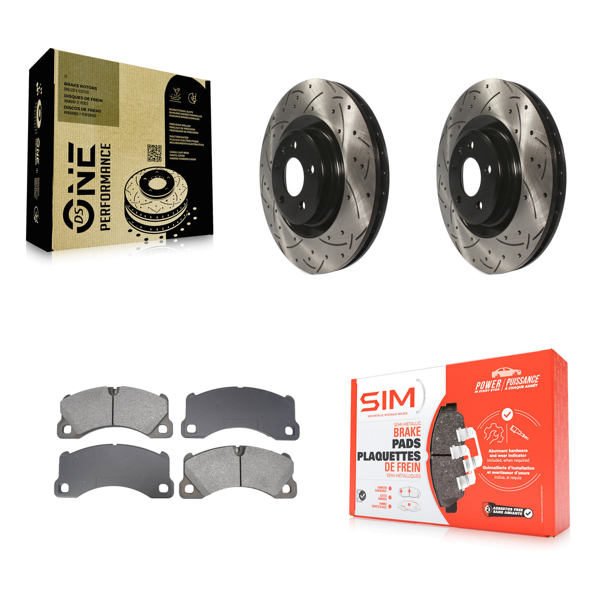 Front Coat Drill Slot Disc Brake Rotors Semi-Metallic Pad Kit For 2017 Porsche Macan Base KDS-101040