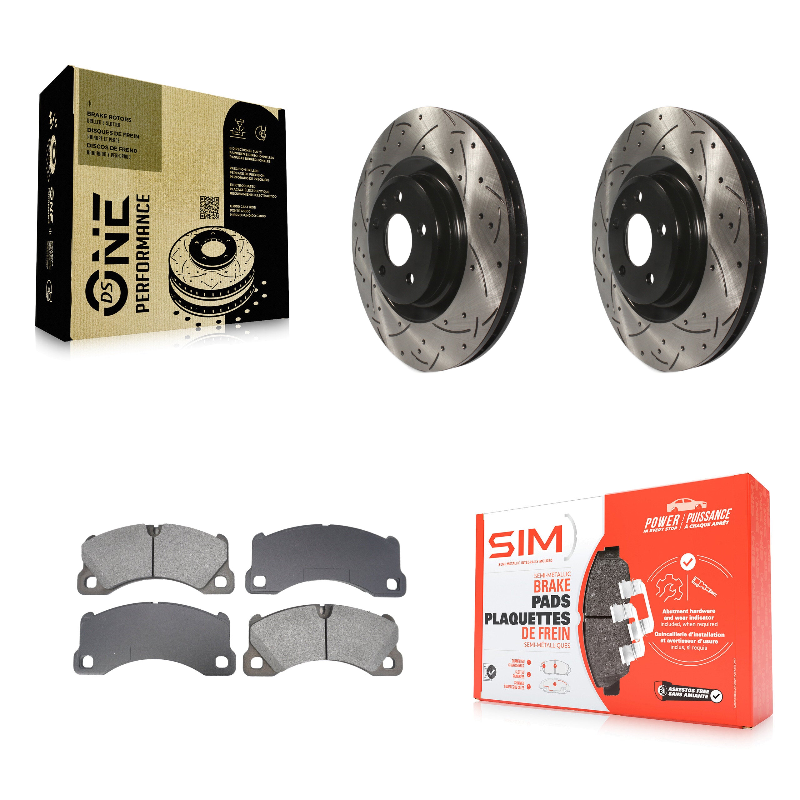 Front Coat Drill Slot Disc Brake Rotors Semi-Metallic Pad Kit For 2017 Porsche Macan Base KDS-101040