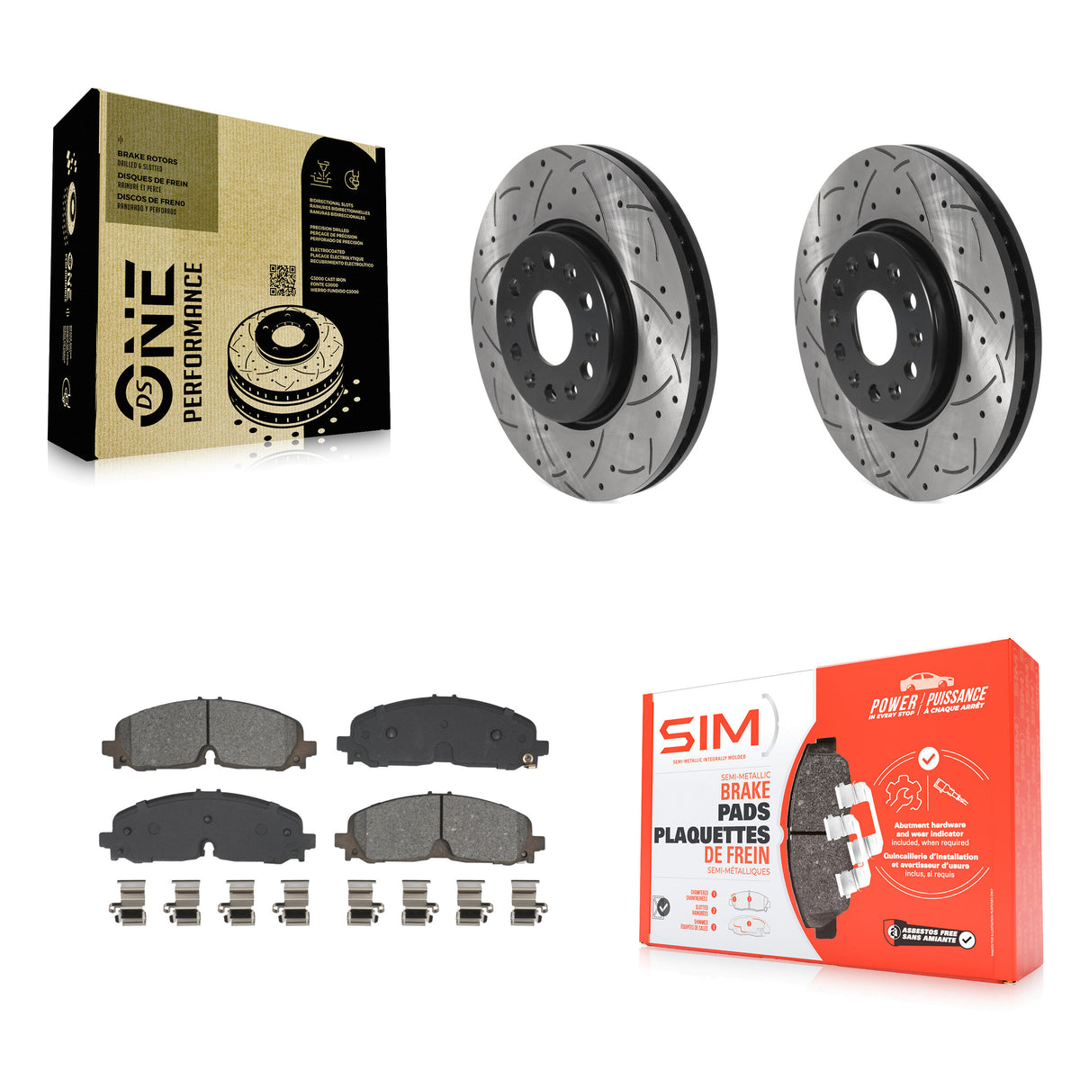 Front Drill Slot Disc Brake Rotor Semi-Metallic Pad Kit For Chevrolet Traverse Blazer GMC KDS-101041