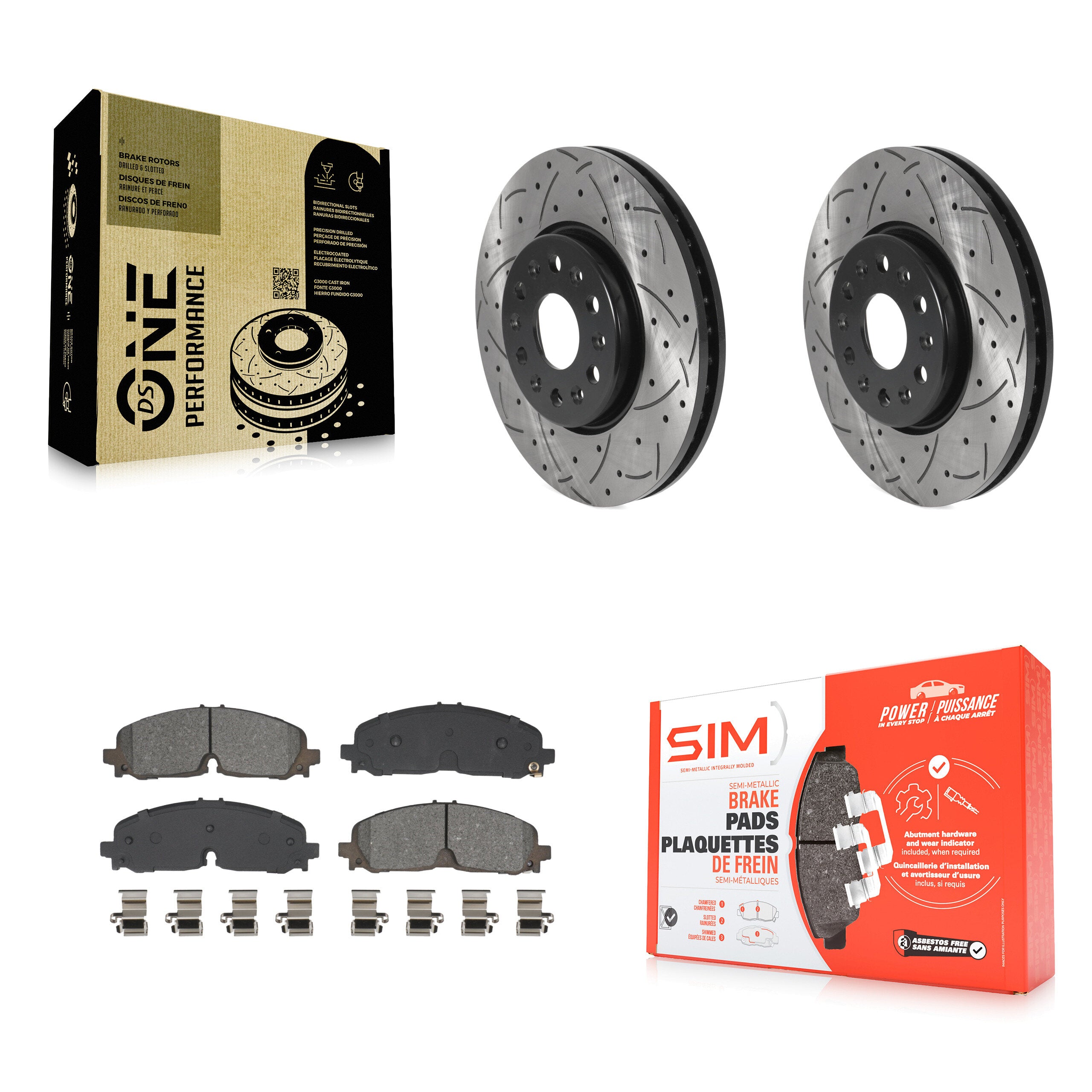 Front Drill Slot Disc Brake Rotor Semi-Metallic Pad Kit For Chevrolet Traverse Blazer GMC KDS-101041