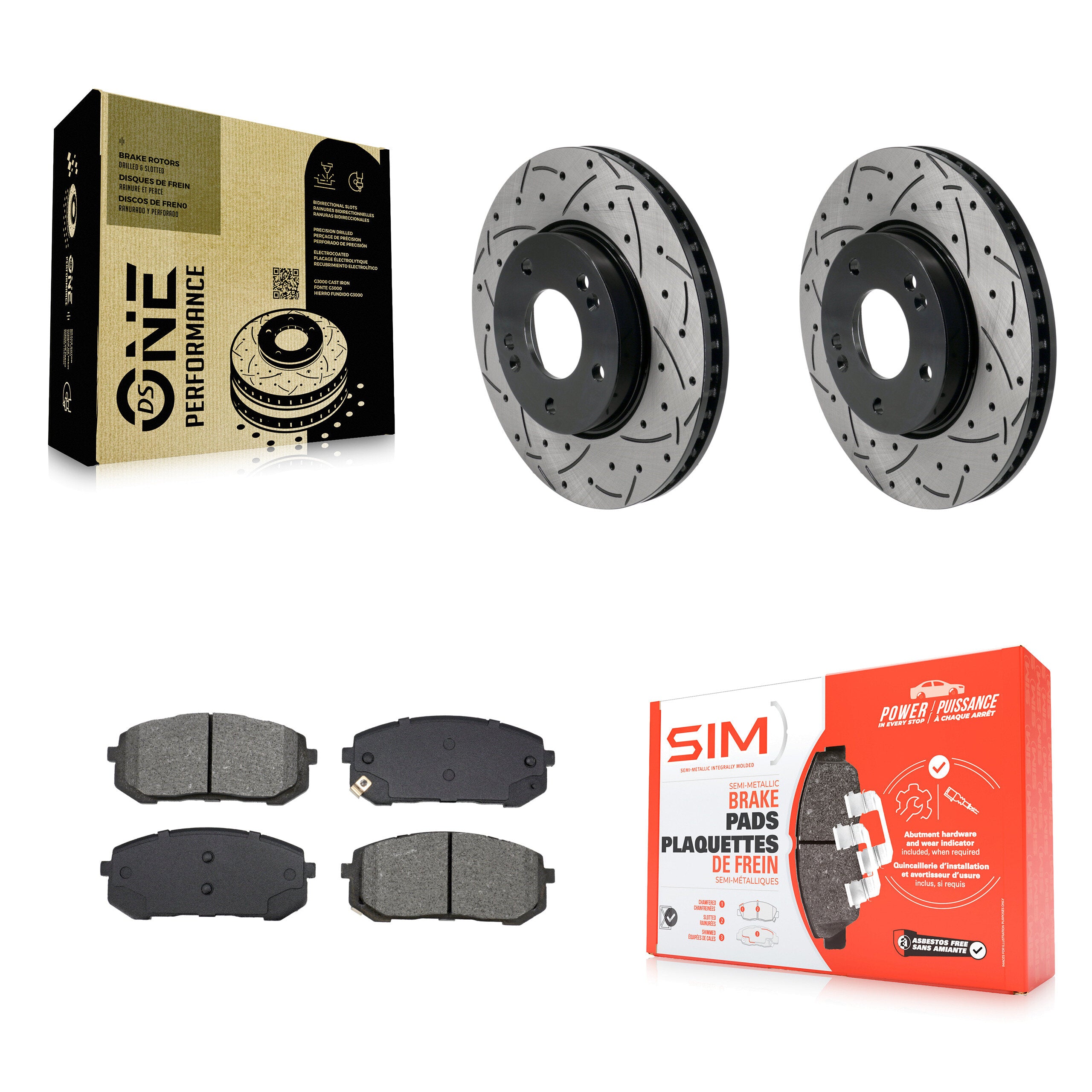 Front Coated Drilled Slotted Disc Brake Rotor & Semi-Metallic Pad Kit For Hyundai Elantra KDS-101053