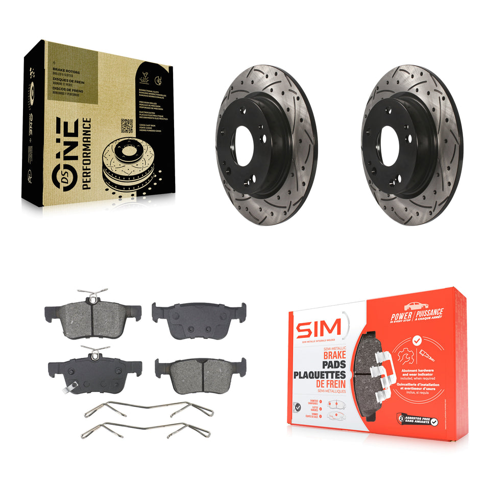 Rear Coated Drilled Slot Disc Brake Rotor & Semi-Metallic Pad Kit For Honda Civic Insight KDS-101063