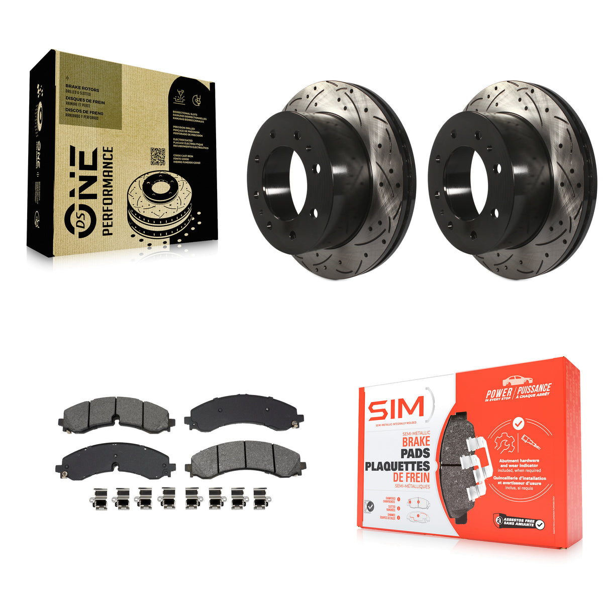 Rear Drilled Slot Brake Rotor Semi-Metallic Pad Kit For GMC Chevrolet Sierra 2500 HD 3500 KDS-101067