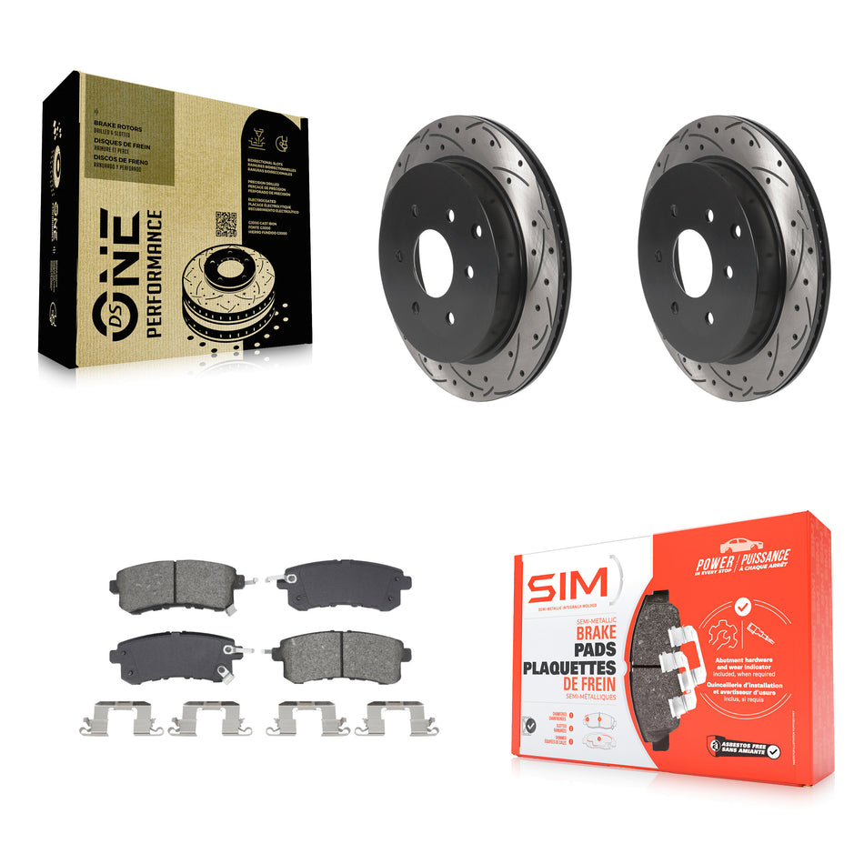 Rear Drilled Slot Brake Rotors Semi-Metallic Pad Kit For INFINITI QX80 Nissan Armada QX56 KDS-101069