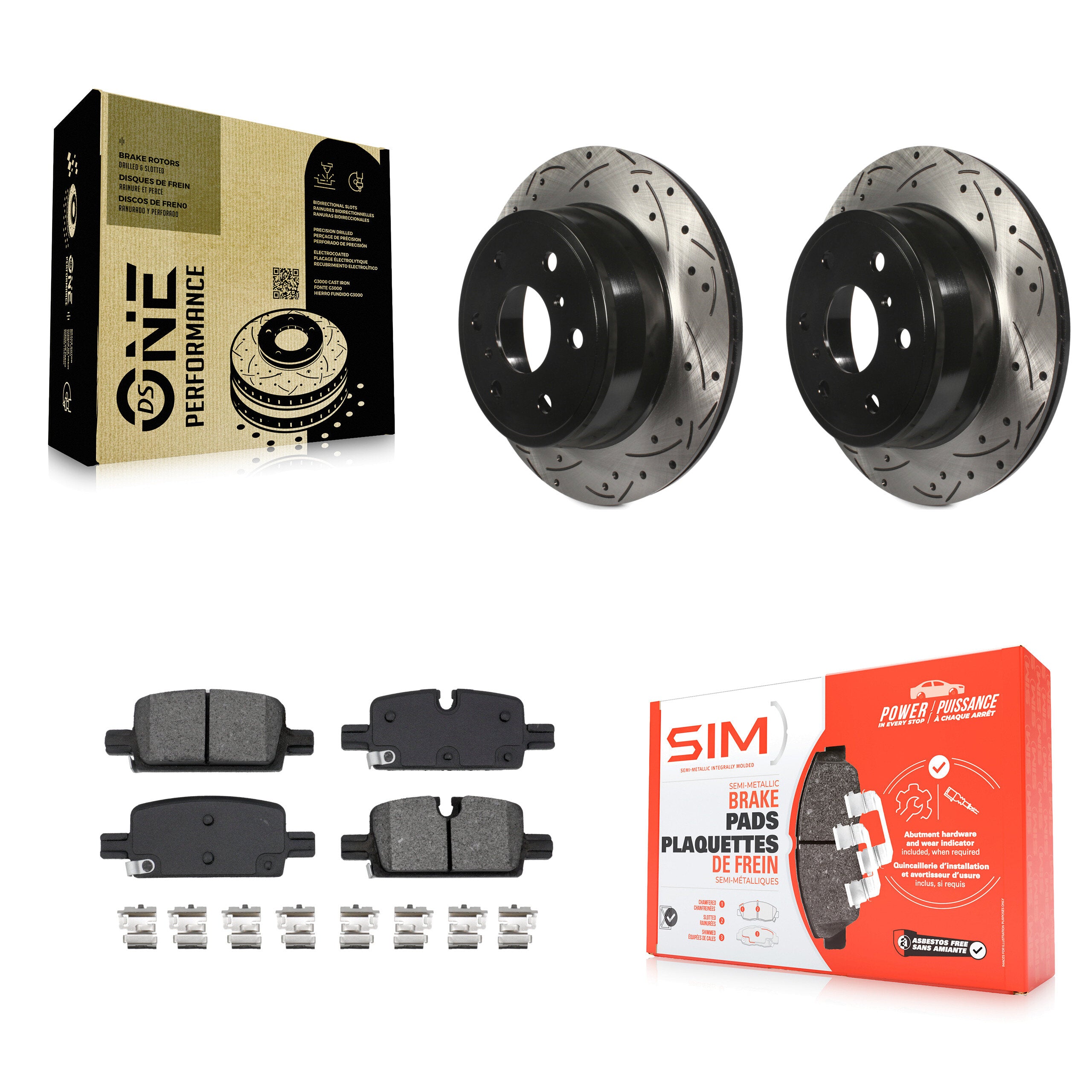 Rear Coated Drilled Slotted Disc Brake Rotors & Semi-Metallic Pad Kit For GMC Sierra 1500 KDS-101077