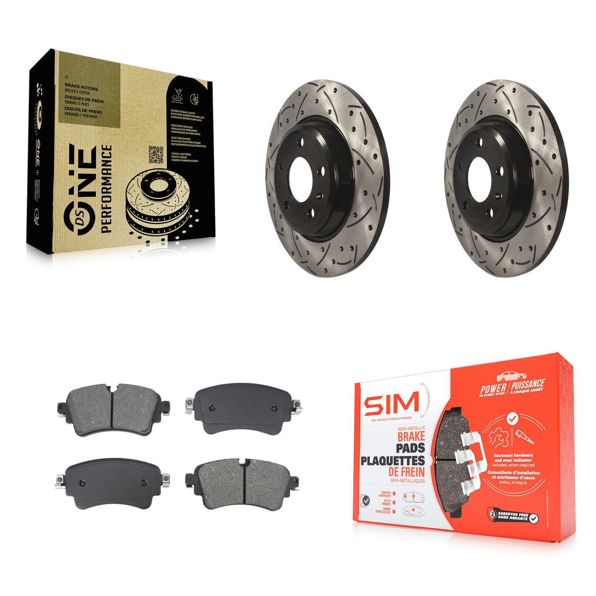 Rear Drilled Slot Brake Rotors Semi-Metallic Pad Kit For Audi A4 Quattro With Solid Rotor KDS-101080