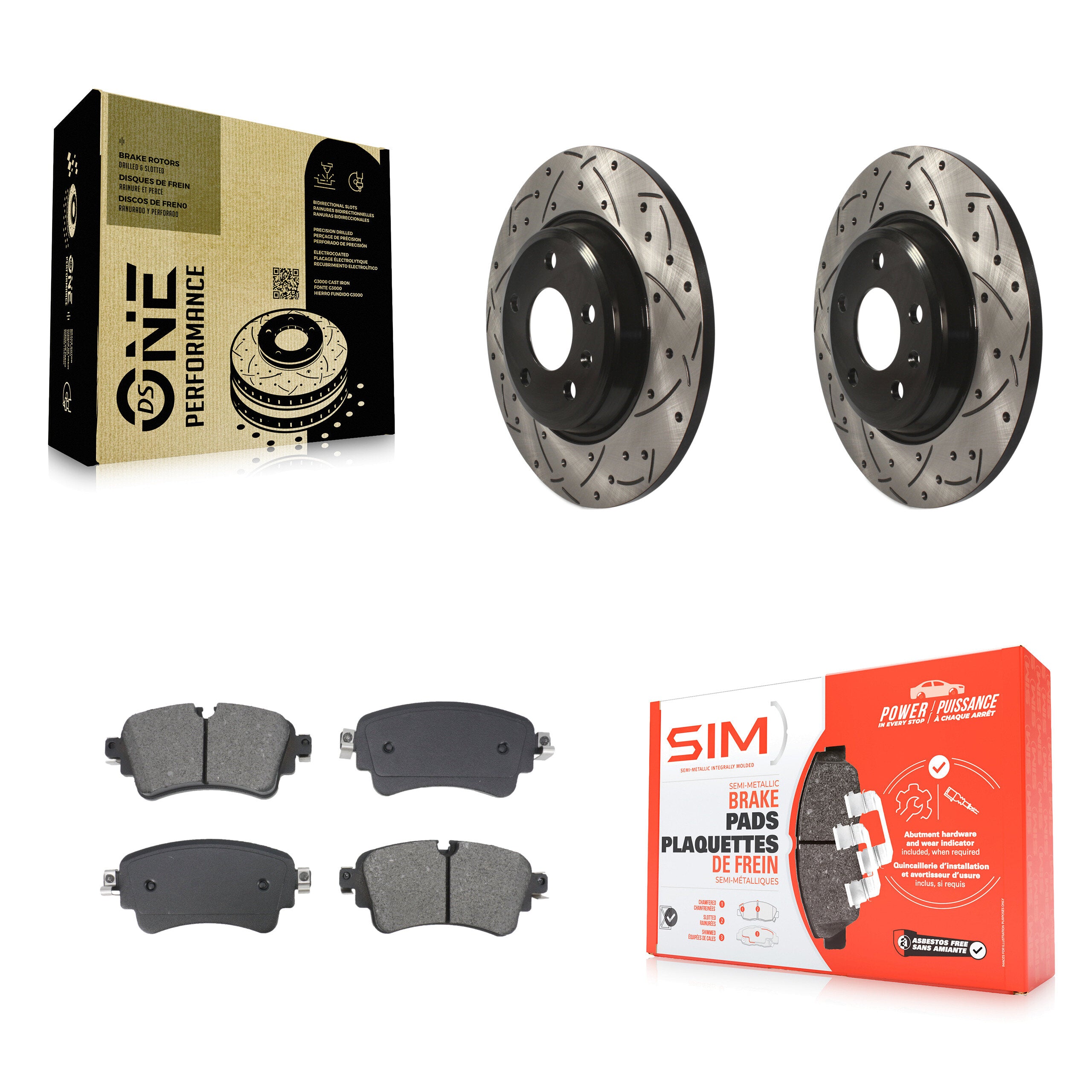 Rear Drilled Slot Brake Rotors Semi-Metallic Pad Kit For Audi A4 Quattro With Solid Rotor KDS-101080