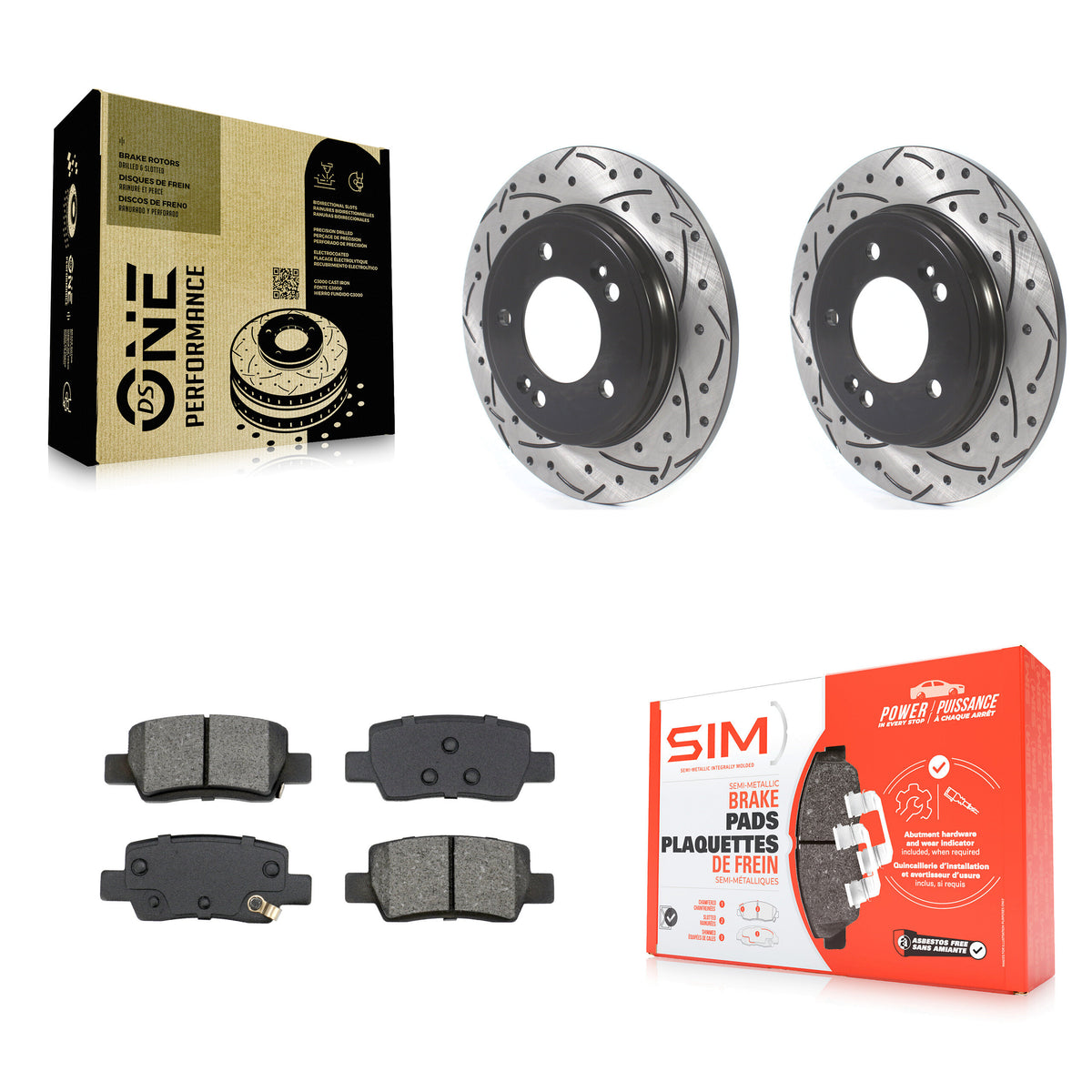 Rear Coated Drilled Slotted Disc Brake Rotors & Semi-Metallic Pad Kit For Hyundai Elantra KDS-101085