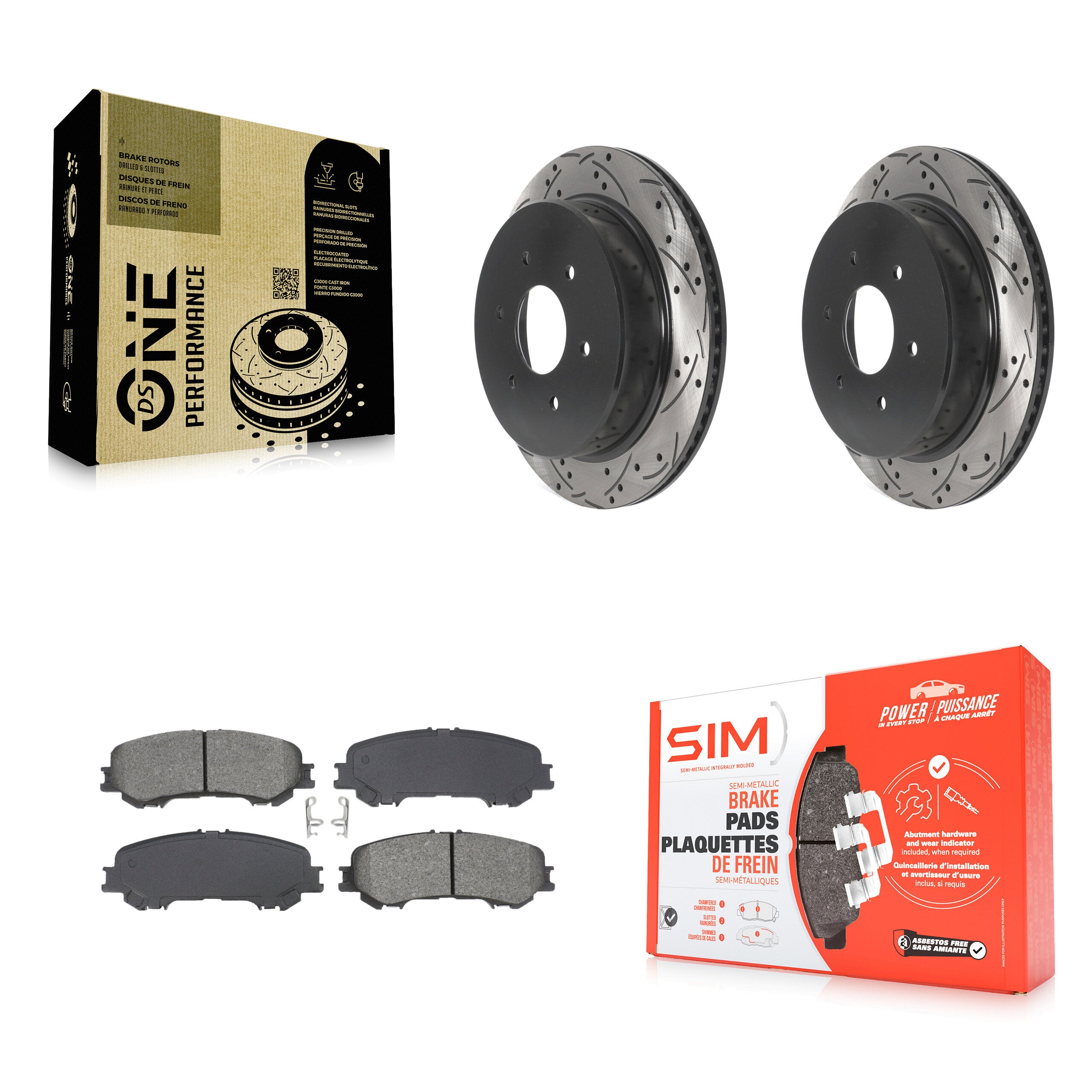 Rear Coated Drill Slot Disc Brake Rotors Semi-Metallic Pad Kit For 2017-2023 Nissan TITAN KDS-101087