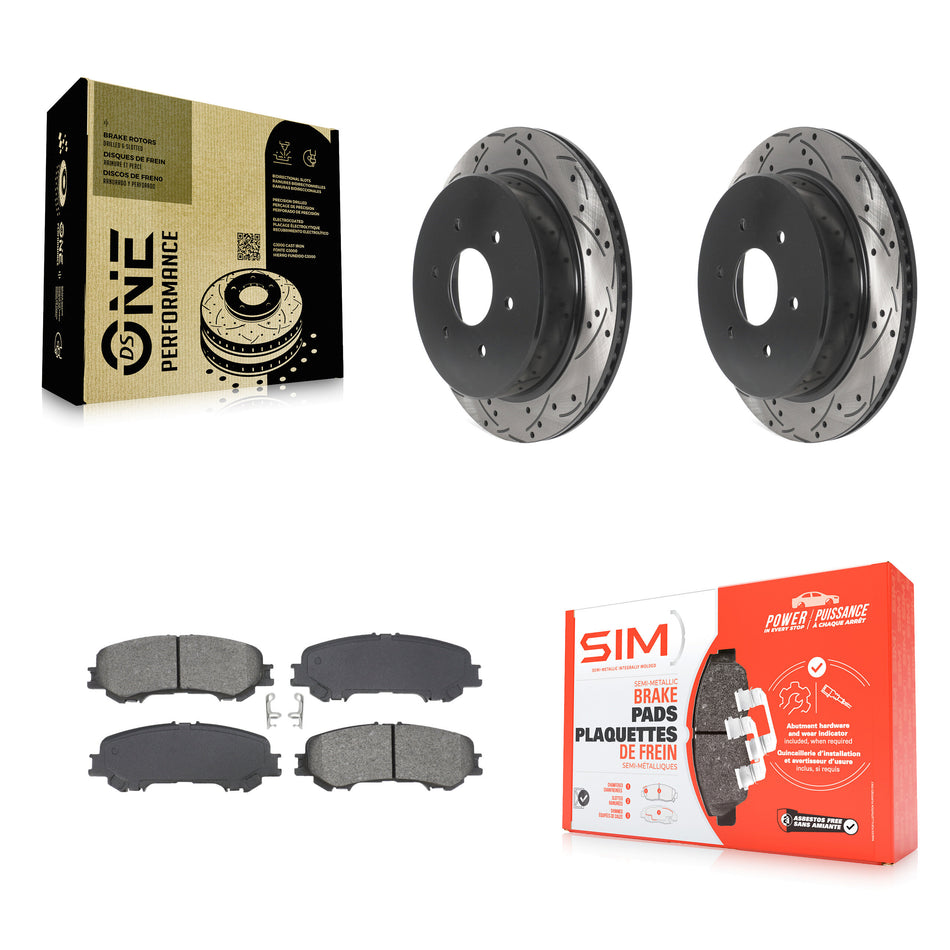 Rear Coated Drill Slot Disc Brake Rotors Semi-Metallic Pad Kit For 2017-2023 Nissan TITAN KDS-101087