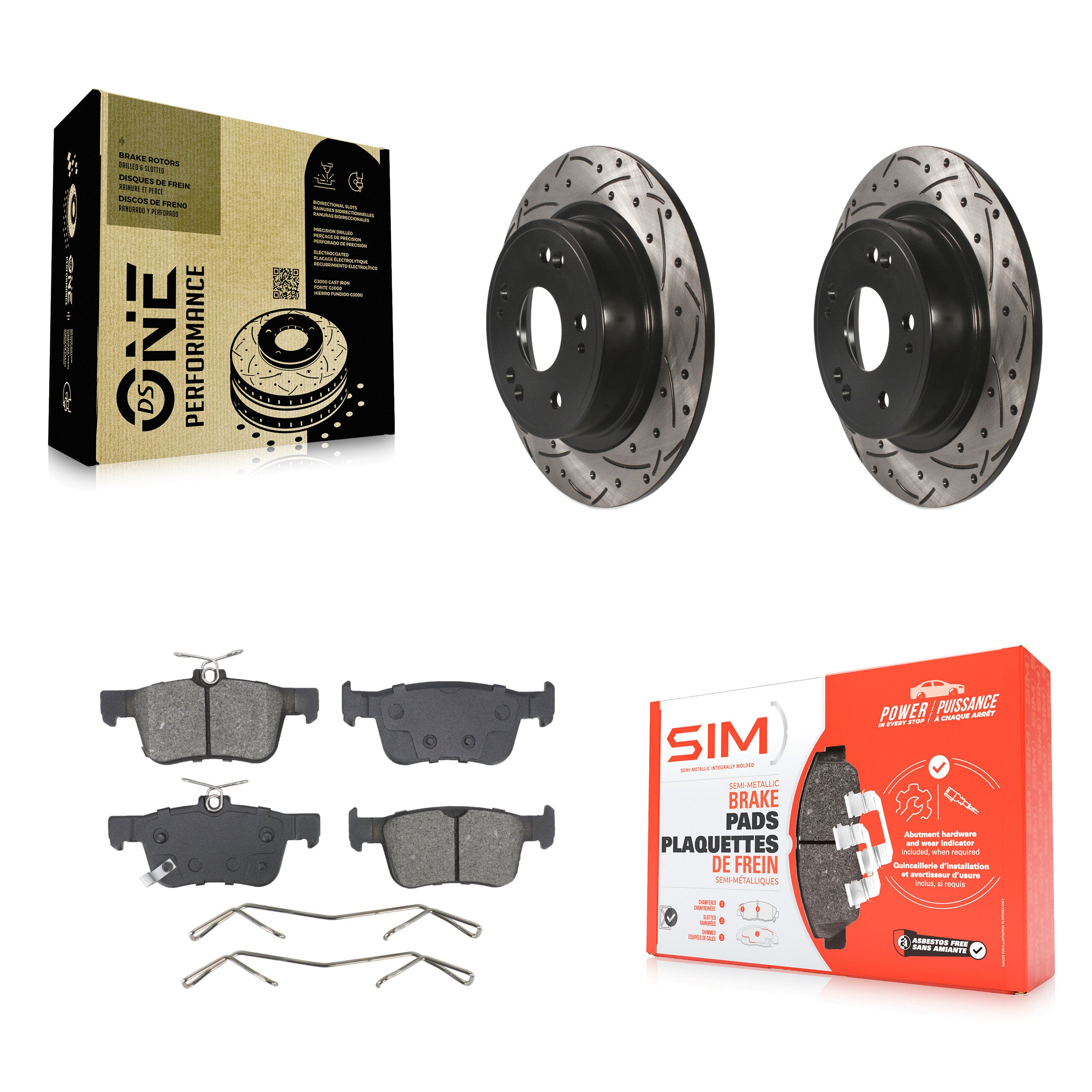 Rear Coated Drill Slot Disc Brake Rotors Semi-Metallic Pad Kit For 2018-2024 Honda Accord KDS-101089