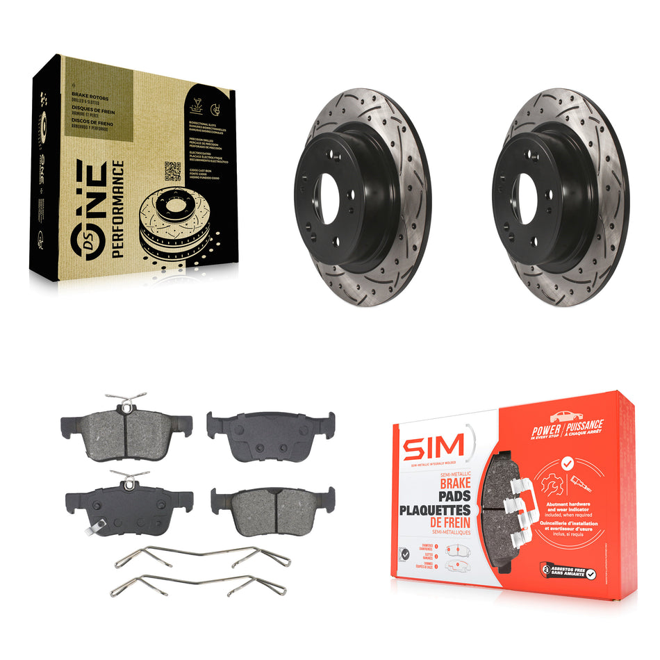 Rear Coated Drill Slot Disc Brake Rotors Semi-Metallic Pad Kit For 2018-2024 Honda Accord KDS-101089