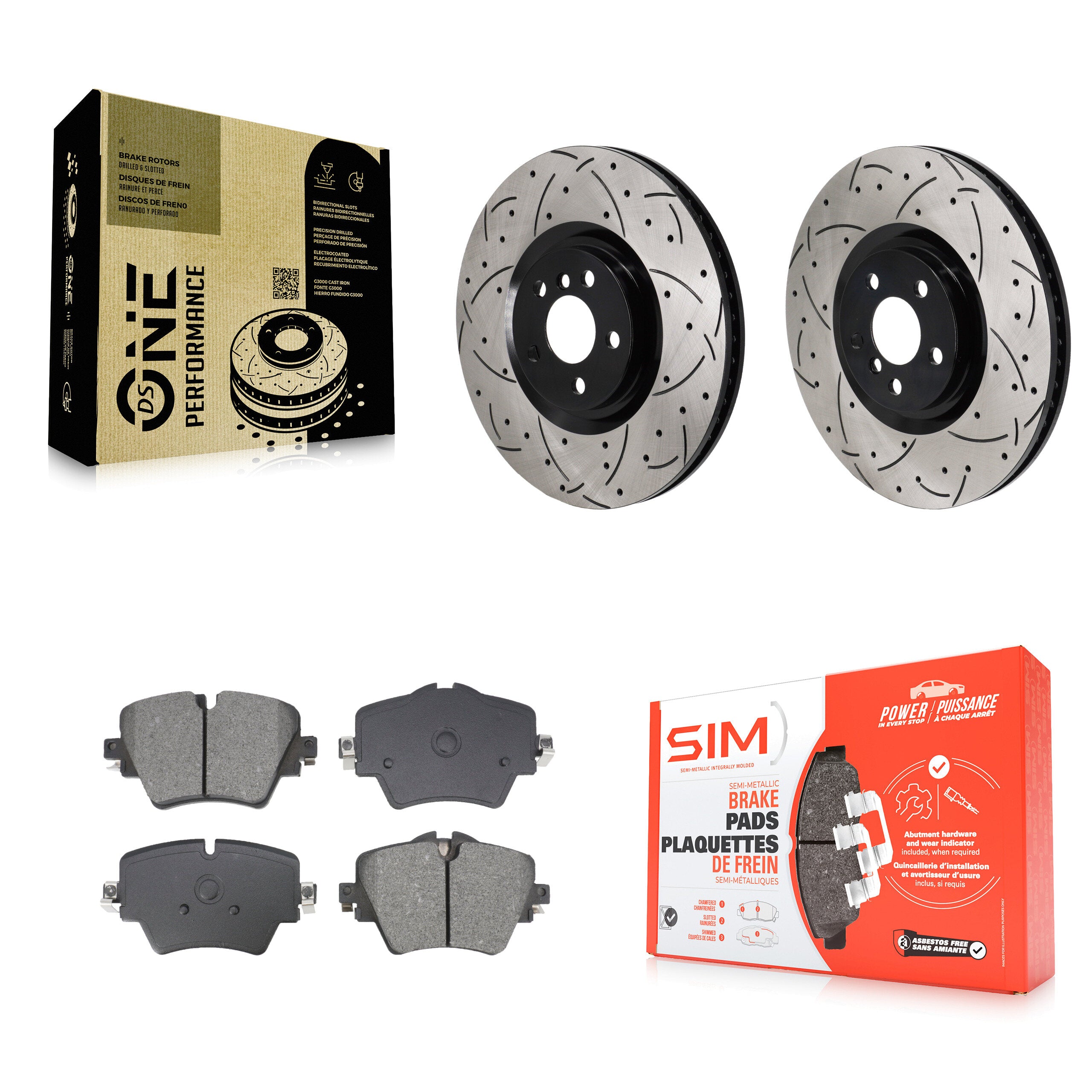 Front Coated Drilled Slot Disc Brake Rotors Semi-Metallic Pad Kit For BMW 228i Gran Coupe KDS-101091