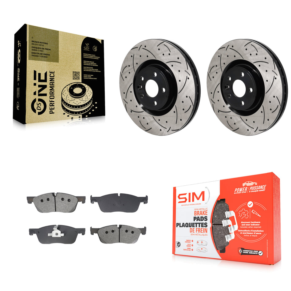 Front Drill Slot Brake Rotors Semi-Metallic Pad Kit For Land Rover Discovery Sport Jaguar KDS-101103