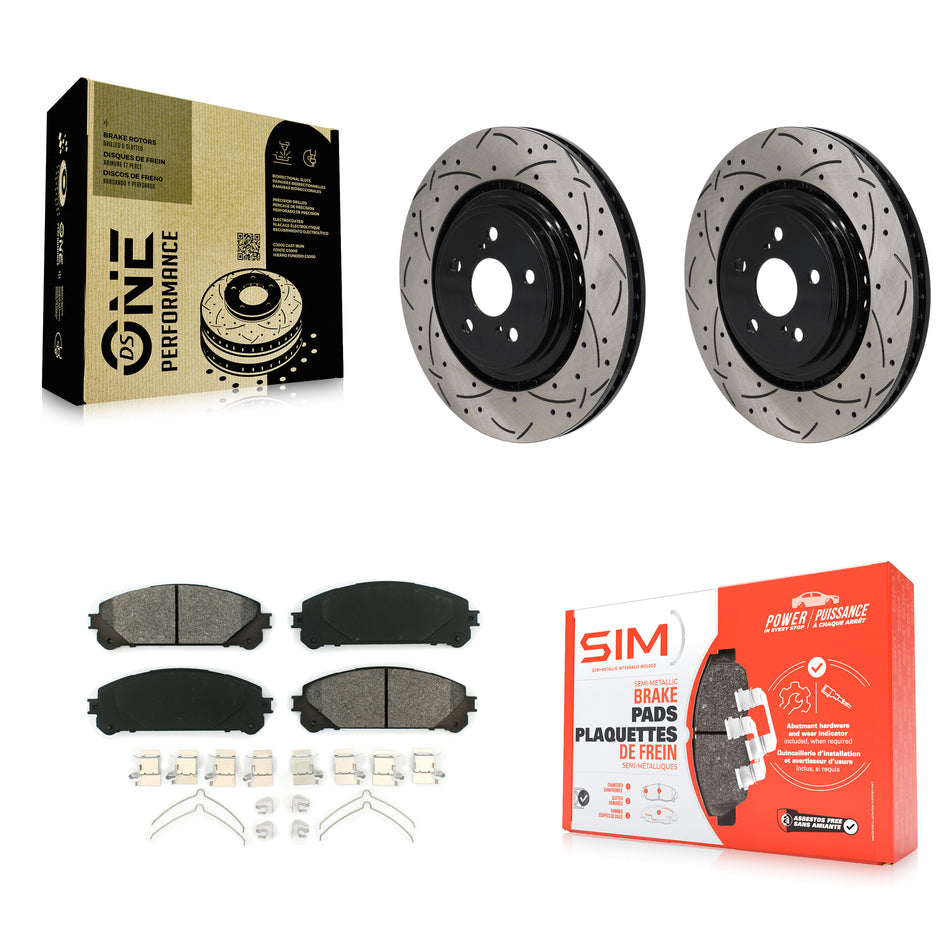 Front Drilled Slot Disc Brake Rotor Semi-Metallic Pad Kit For 2020-2022 Toyota Highlander KDS-101104