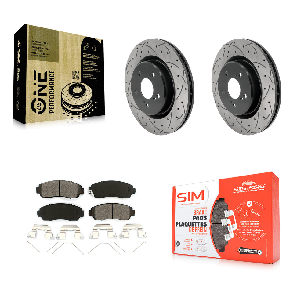 Front Coat Drill Slot Disc Brake Rotor Semi-Metallic Pad Kit For 2021-2023 Acura TLX 2.0L KDS-101105