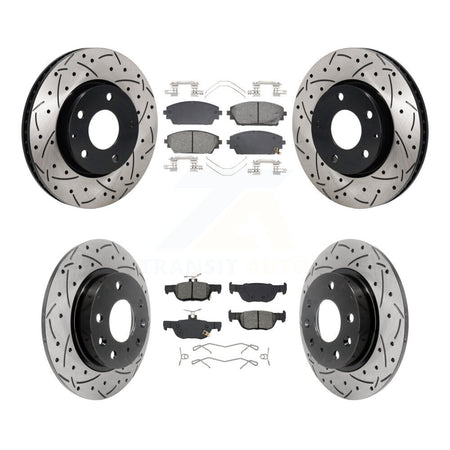 Front Rear Coated Drill Slot Disc Brake Rotor Semi-Metallic Pad Kit For Mazda 3 Sport FWD KDS-101125