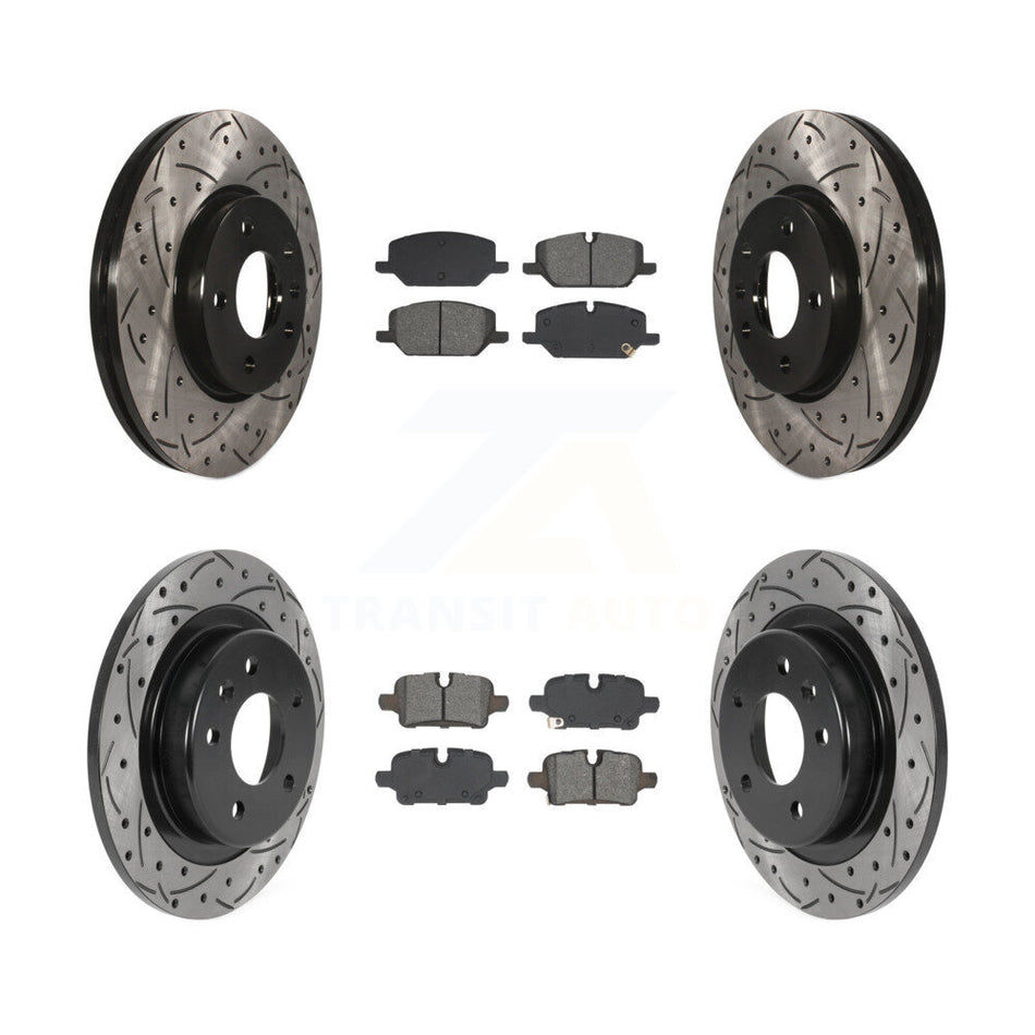 Front Rear Coated Drilled Slotted Disc Brake Rotors Semi-Metallic Pad Kit For GMC Terrain KDS-101130
