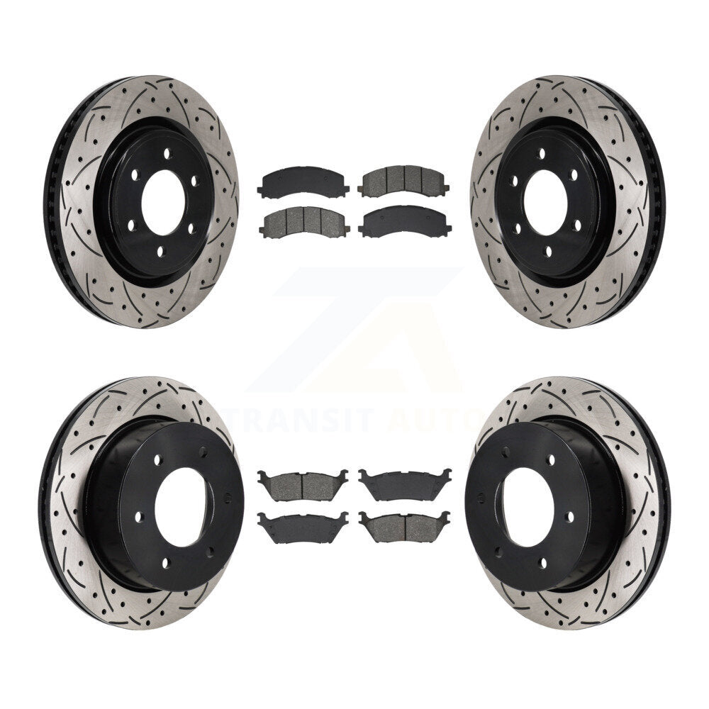 Front Rear Drilled Slot Brake Rotors Semi-Metallic Pad Kit For 2022-2023 Ford Bronco 3.0L KDS-101141