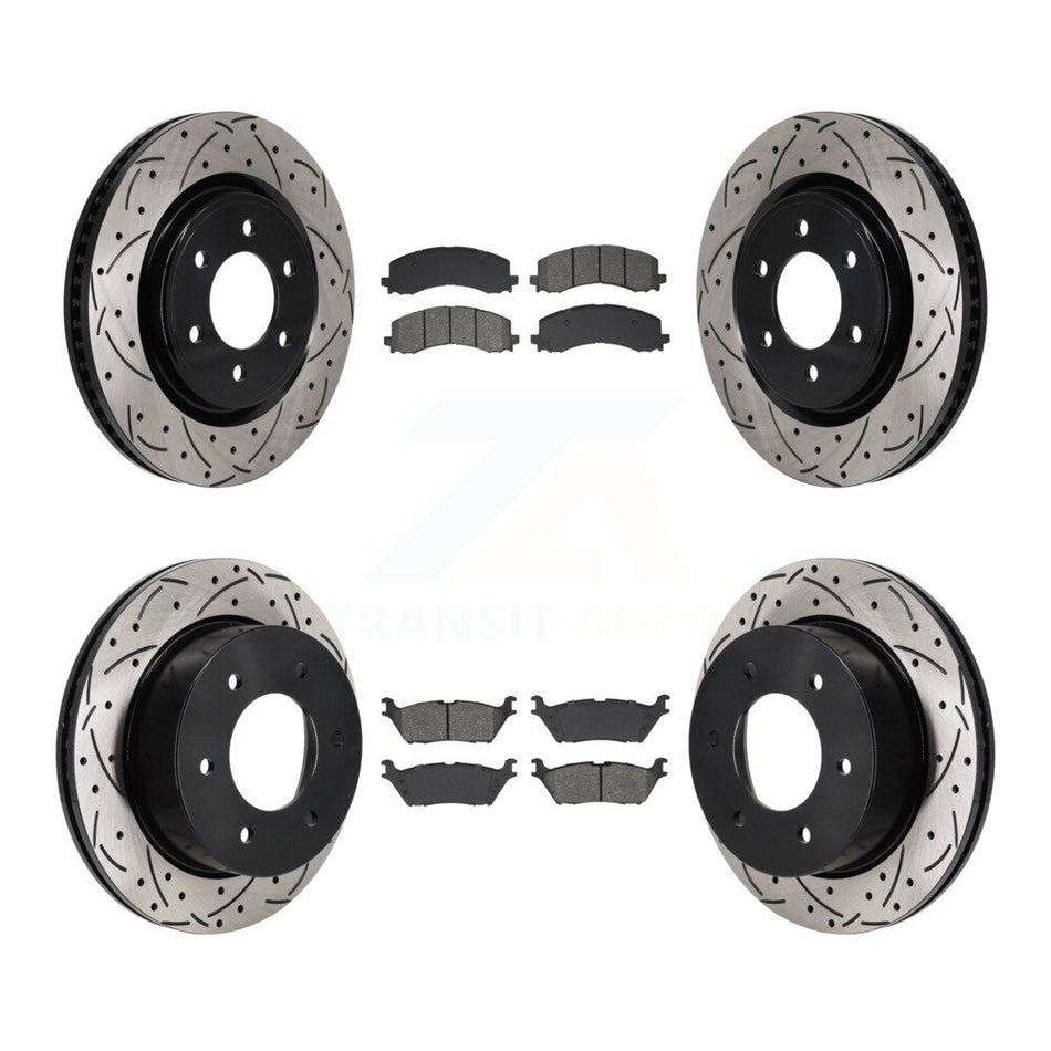 Front Rear Drilled Slot Brake Rotors Semi-Metallic Pad Kit For 2022-2023 Ford Bronco 3.0L KDS-101141