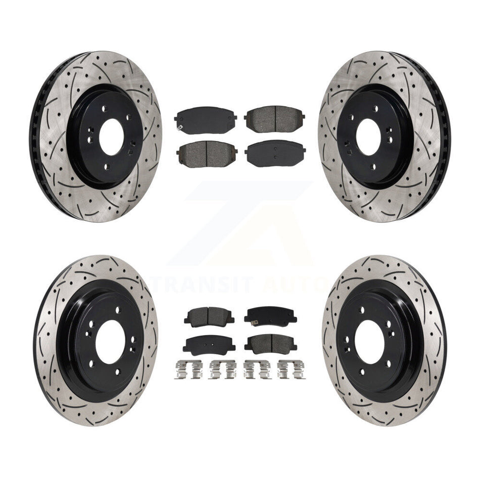 Front Rear Drilled Slot Brake Rotor Semi-Metallic Pad Kit For Hyundai Tucson Kia Sportage KDS-101142