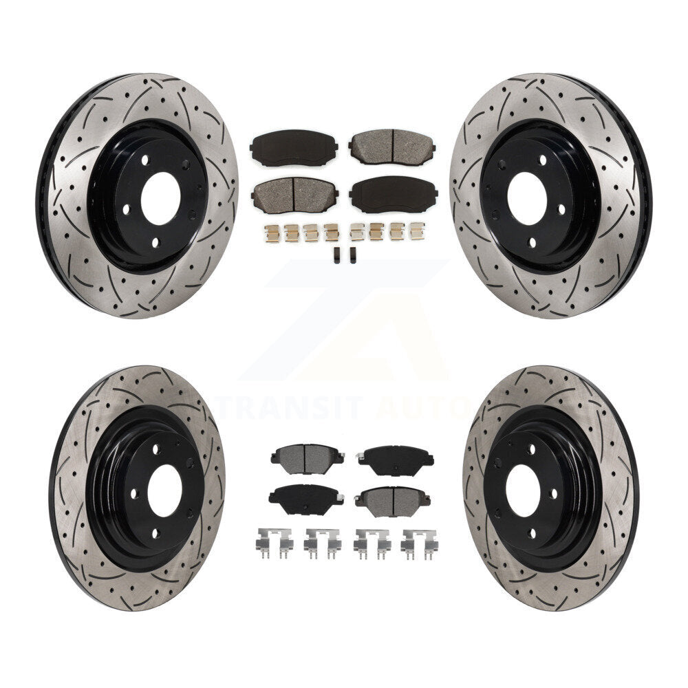 Front Rear Drilled Slot Disc Brake Rotor & Semi-Metallic Pad Kit For 2016-2023 Mazda CX-9 KDS-101151