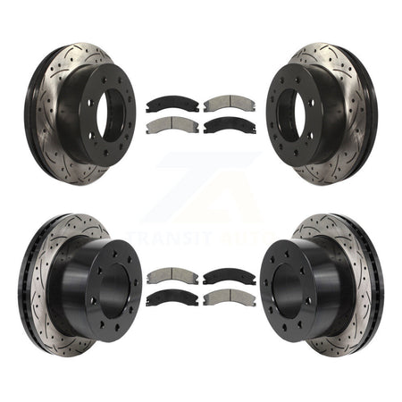 Front Rear Drill Slot Brake Rotors Semi-Metallic Pad Kit For GMC Sierra 3500 HD Chevrolet KDS-101153